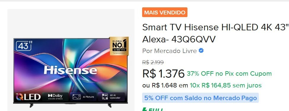 Smart TV Hisense HI-QLED 4K 43