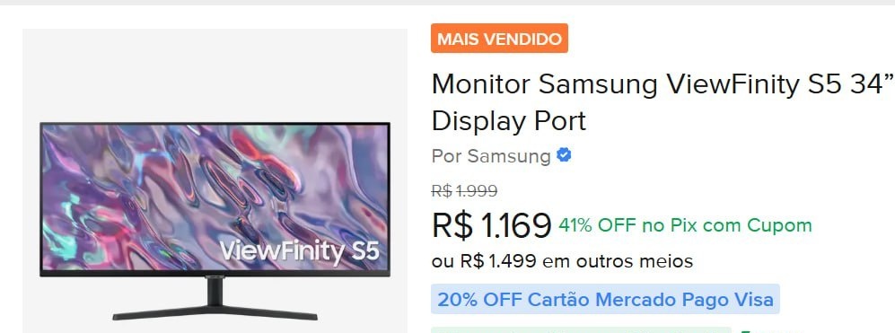 Monitor Samsung ViewFinity S5 34 UWQHD VA 100Hz