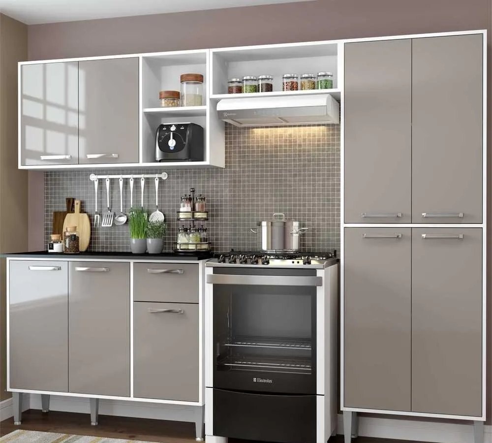 Armário de Cozinha Compacta Xangai Multimóveis VM2840 BrancoLacca Fumê