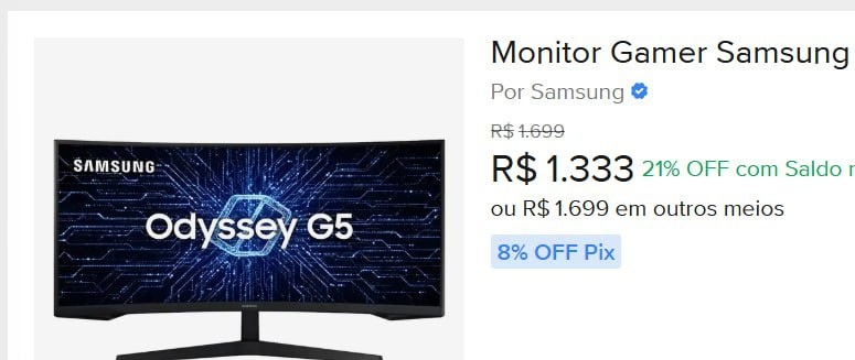 Monitor Ultrawide Samsung Odyssey G5 34 VA Curvo 165hz QHD 1ms