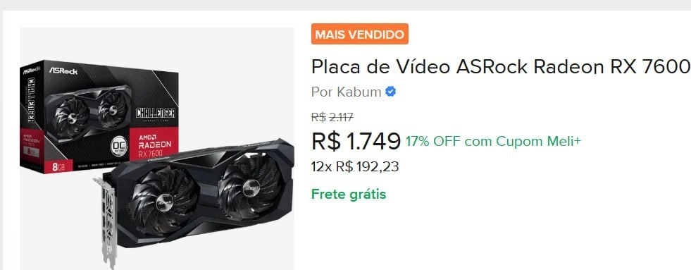 Placa de Vídeo ASRock Radeon Rx 7600 8Gb Challenger Oc Gddr6