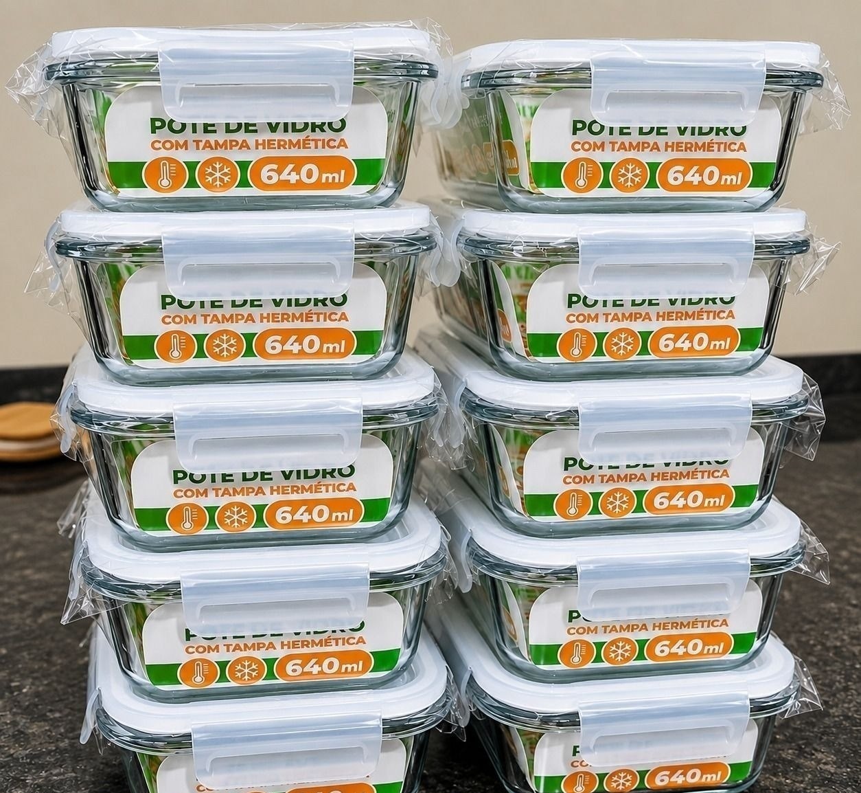 Kit 10 Potes De Vidro Marmita Hermético 640ml