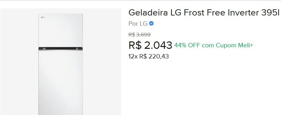 Geladeira LG Frost Free Inverter 395L Duplex Cor Branca