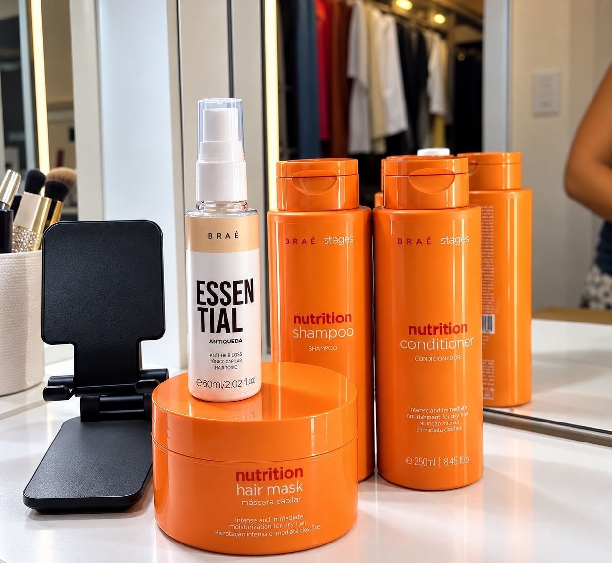 Kit Braé Stages Nutrition Shampoo 250ml  Condicionador 250ml  Máscara Capilar 200g  Spray Essential 60ml