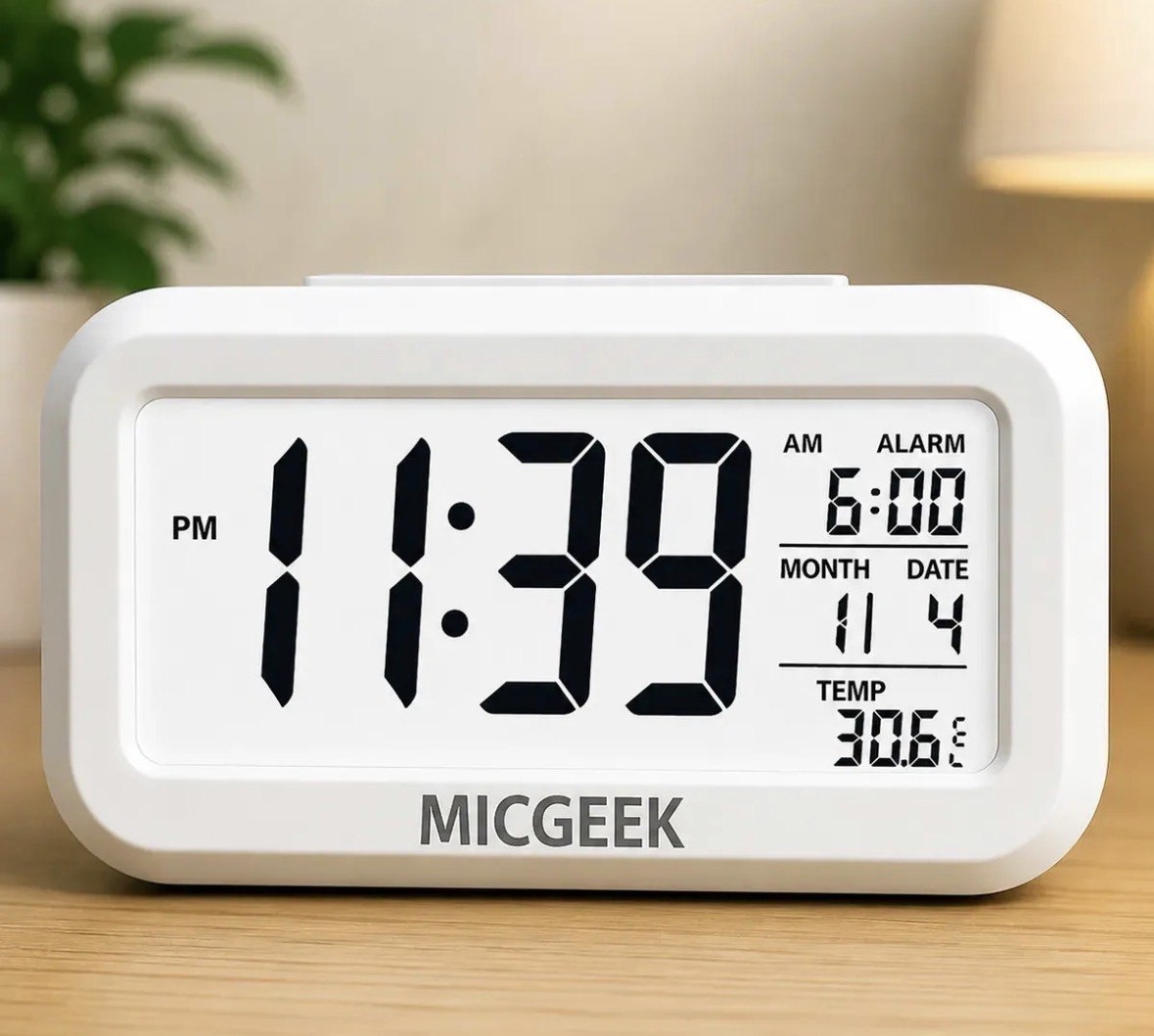 Relógio Digital Despertador Mesa Cabeceira Quarto Idoso Cor Branco MICGEEK