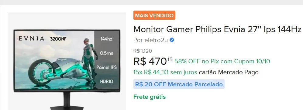 Monitor Gamer Philips Evnia 27 IPS 144Hz 0.5ms