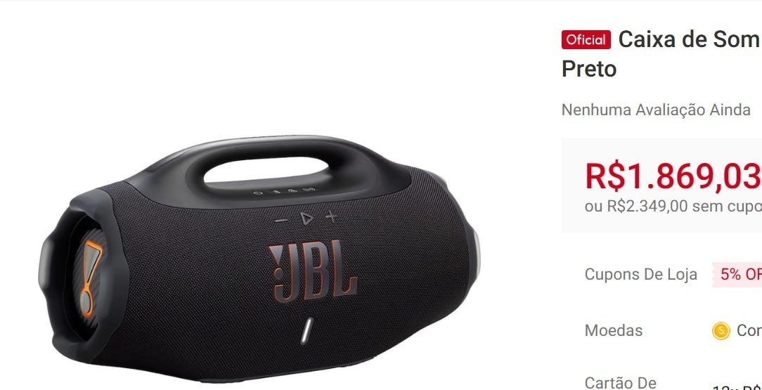 Caixa de Som JBL Boombox 4 210W Bluetooth IP68 Bateria 34h Preto