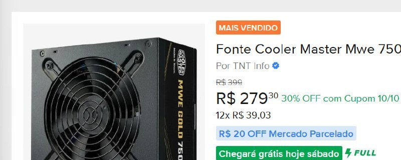 Fonte Cooler Master Mwe 750 V3 750W ATX 3.1 Preto