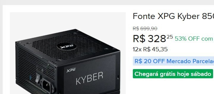 Fonte Xpg Kyber 850W 80 Plus Gold com Cabo Kyber850g-Bkcbr Preto