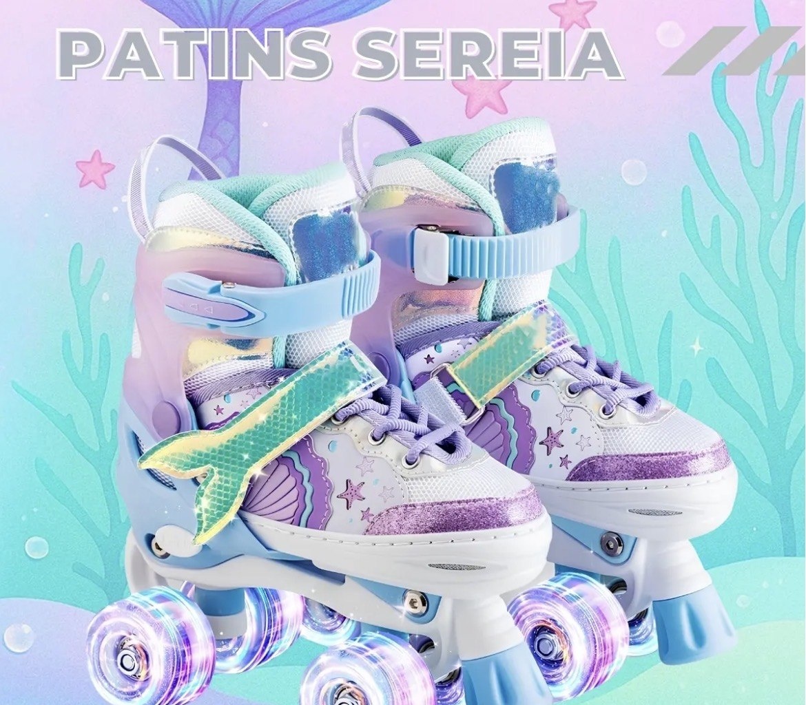Patins Infantil Ajustável 4 Rodas Rodinha Led Kit Proteção