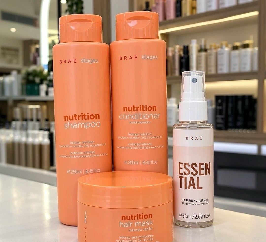 Kit Braé Stages Nutrition Shampoo  Condicionador  Máscara  Essential 60ml