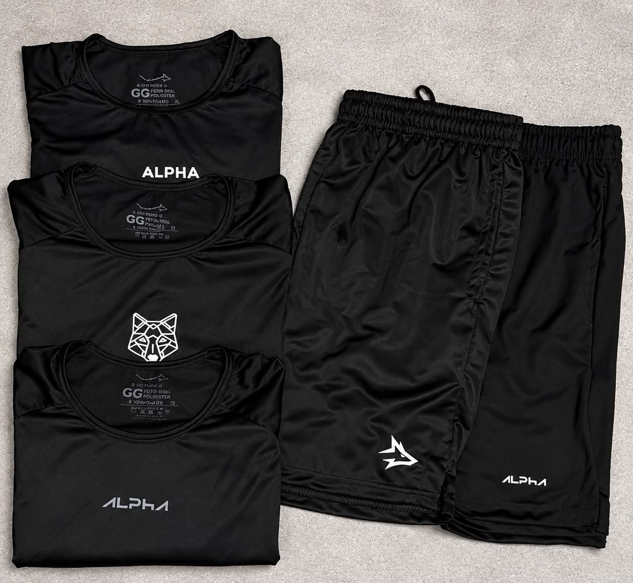 Kit All Black Dry 3 Camisetas e 2 Bermudas Alpha