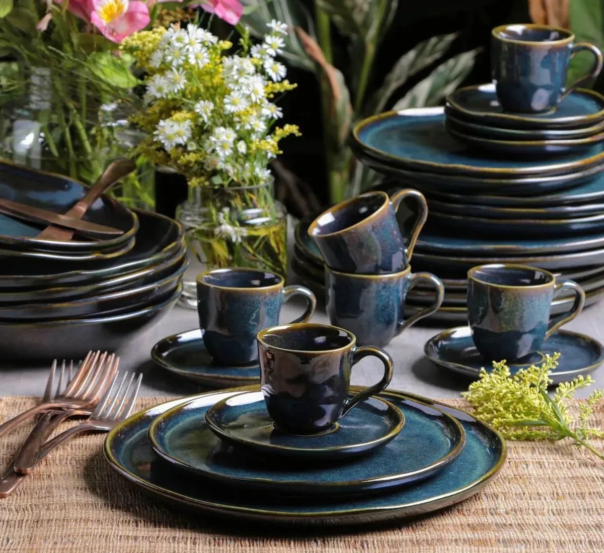 Aparelho de Jantar Stoneware Azul Linha Oceano 30 Peças Porto Brasil