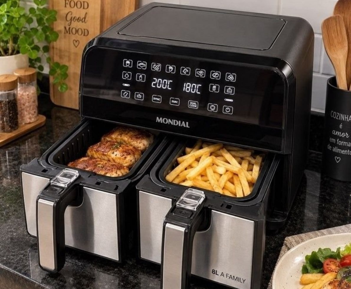 Fritadeira Air Fryer Dual Duplo Cesto 8L Mondial 2200W