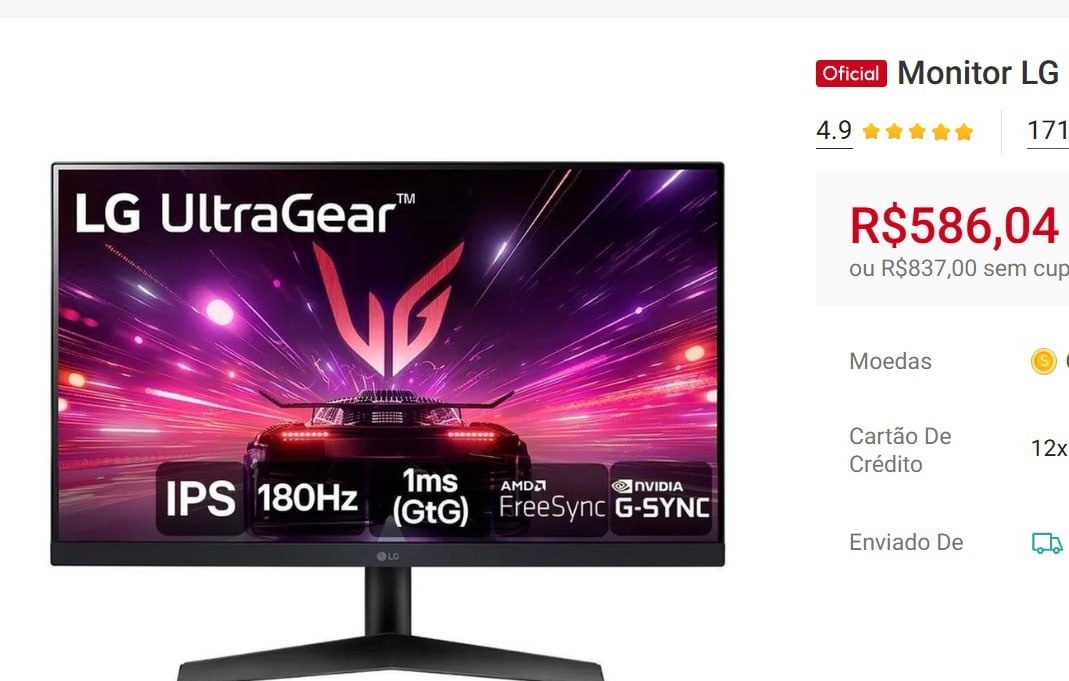 Monitor LG 24 Gamer 180Hz 1ms UltraGear