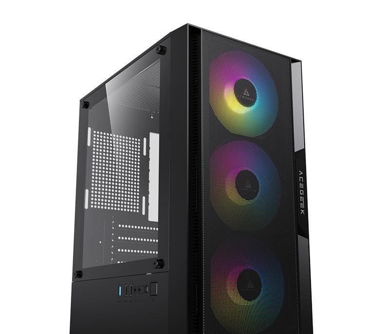 Gabinete Gamer Acegeek Stratus Mesh, Rainbow, Mid-Tower, Lateral de Vidro, Com 3 Fans