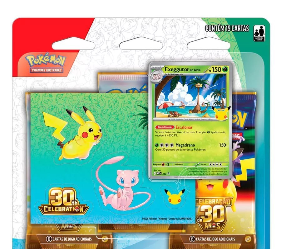 Jogo de Cartas Pokemon Blister Triplo com Adesivo Copag
