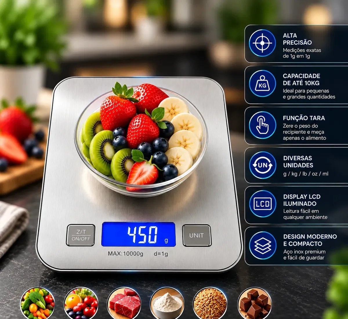 Balança Digital de Cozinha Hardline Cook, 10 Kg