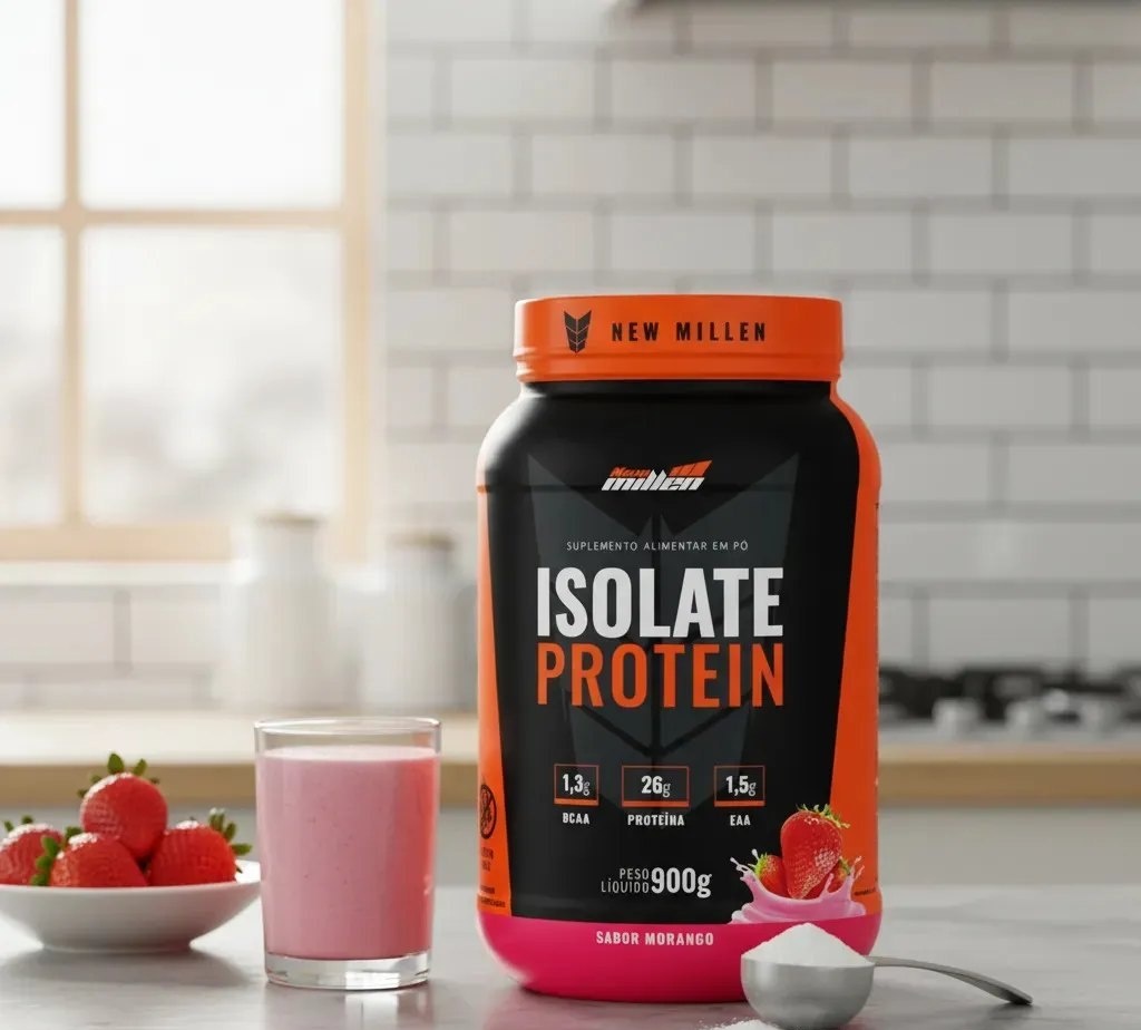 Whey Protein Isolate 900g New Millen Sabor Morango - vários sabores