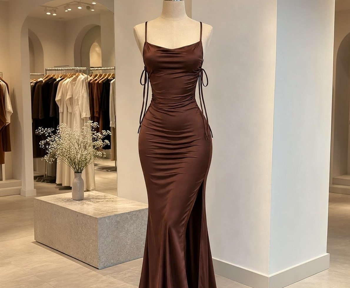 Vestido Justo Longo Costas Nuas Fenda Lateral