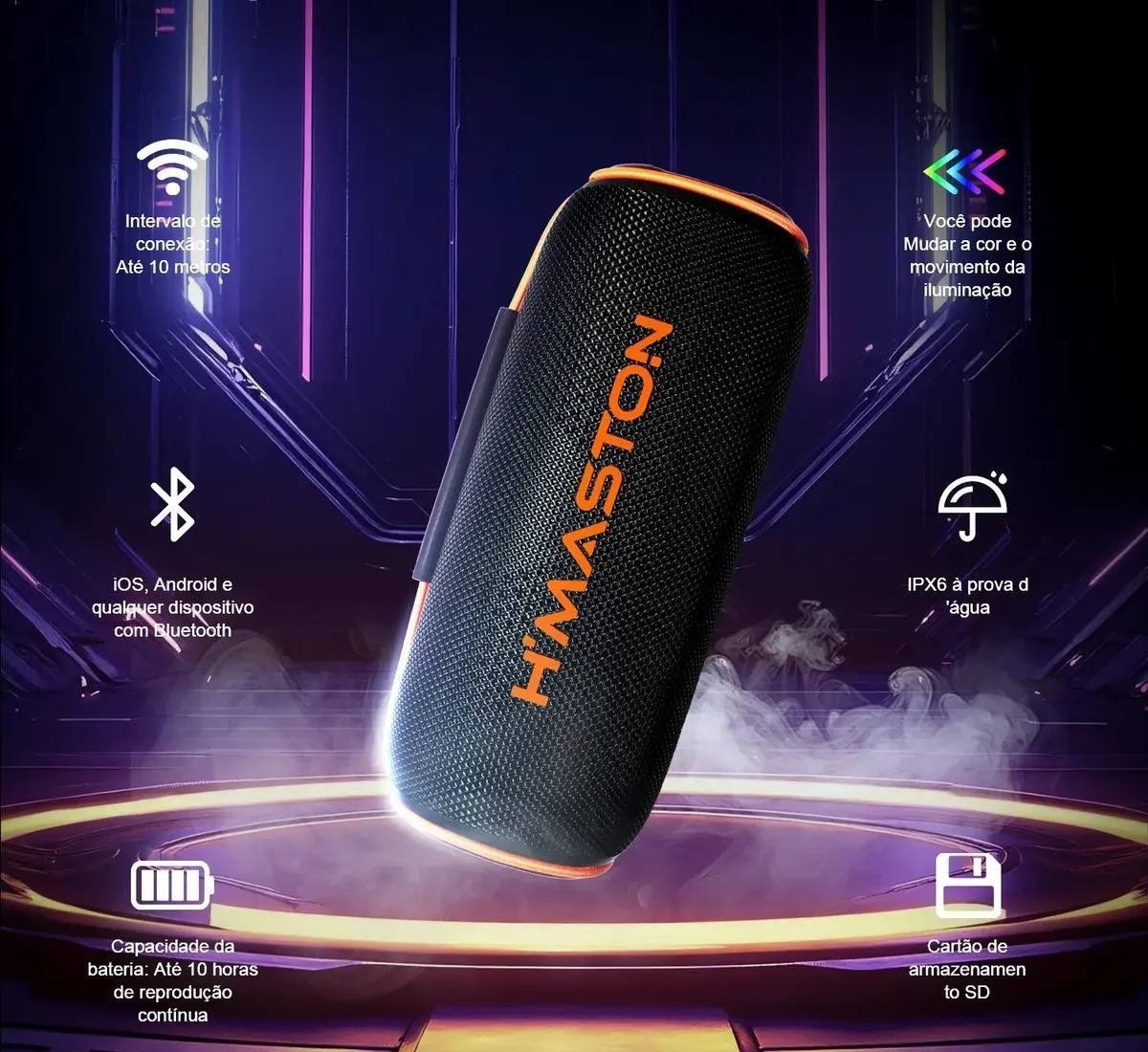 Caixa De Som Bluetooth Portátil 40w Hmaston Tn22 Rgb Tws Preto 127220v