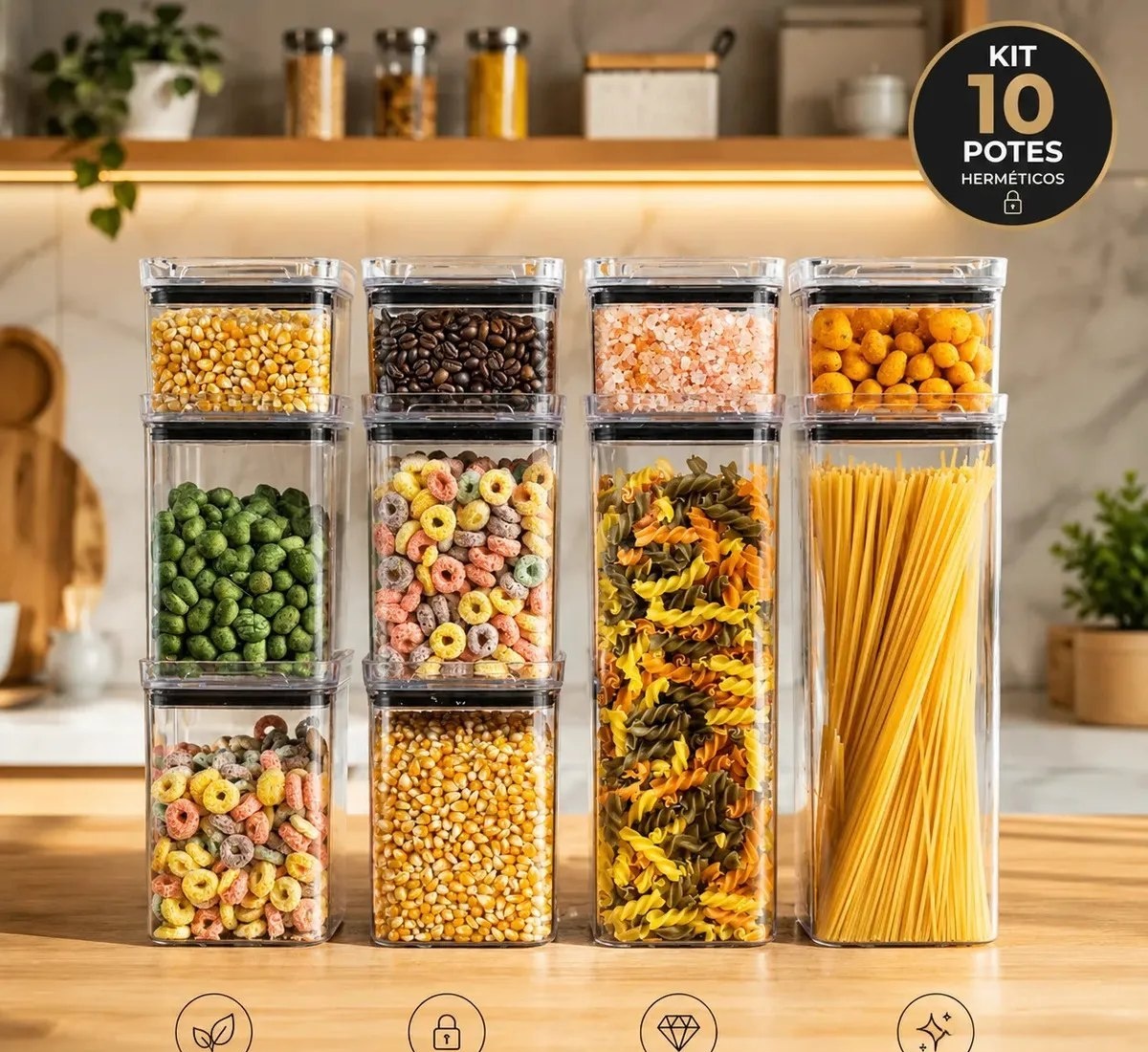 Kit 10 Porta Mantimentos Hermetico