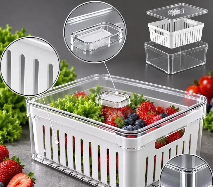 Organizador de Geladeira 2,2L com Cesto de Drenagem