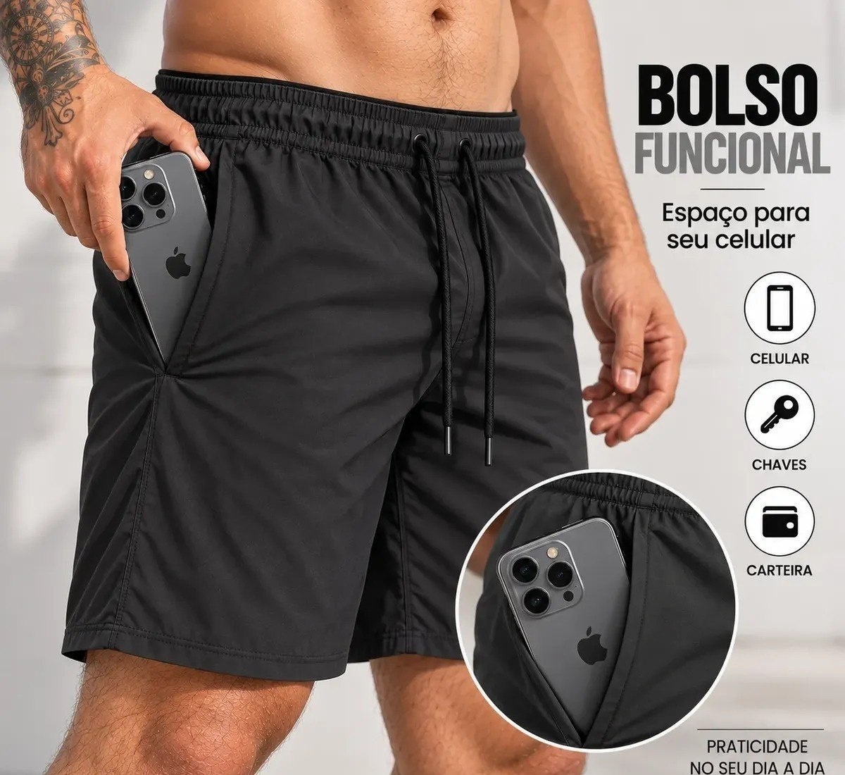 Kit com 3 Shorts Elastano Academia