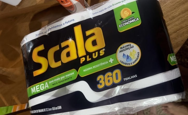 3 un. Scala Plus Papel Toalha Mega 360 Toalhas