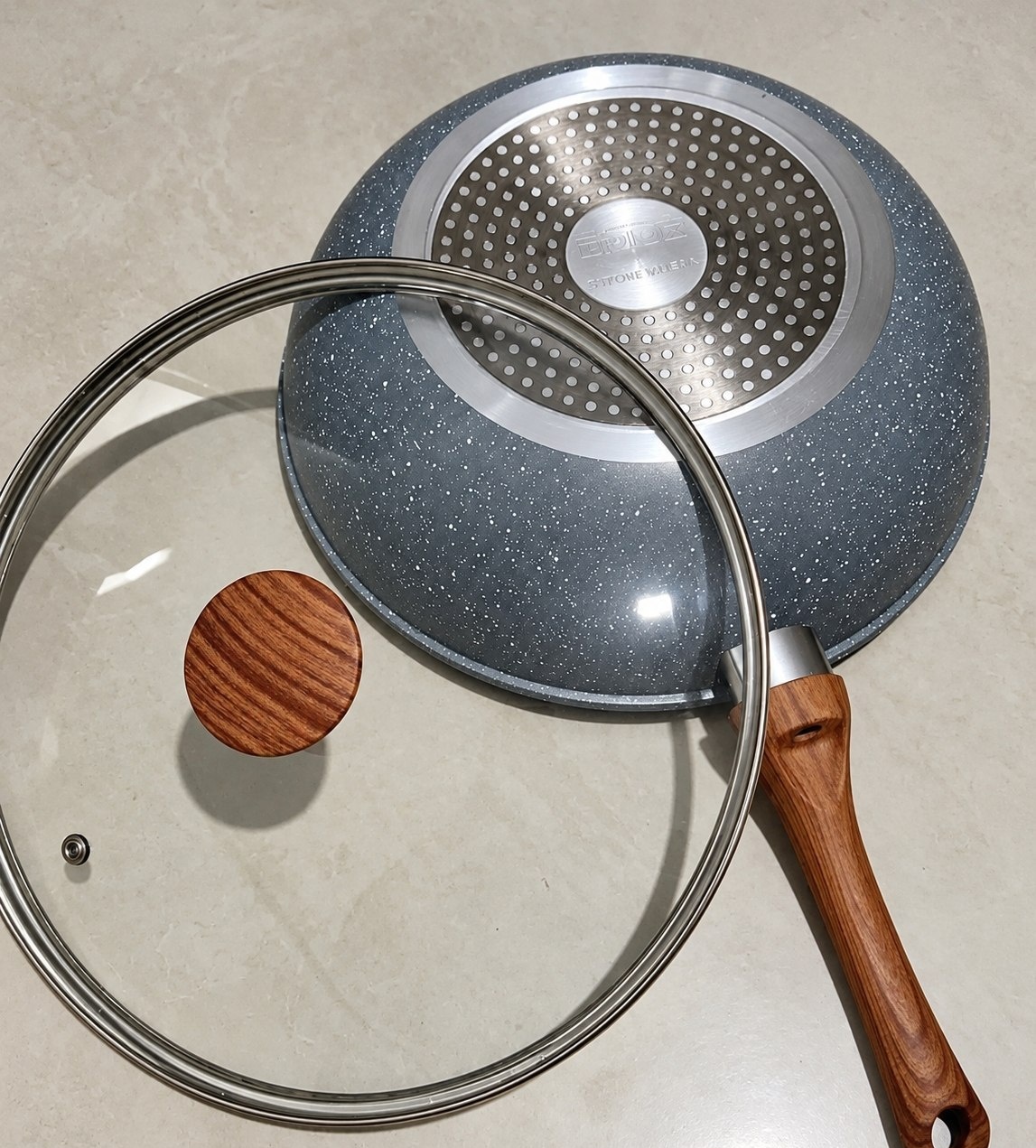 Frigideira Wok Antiaderente Cerâmica 28cm 4L com Tampa de Vidro