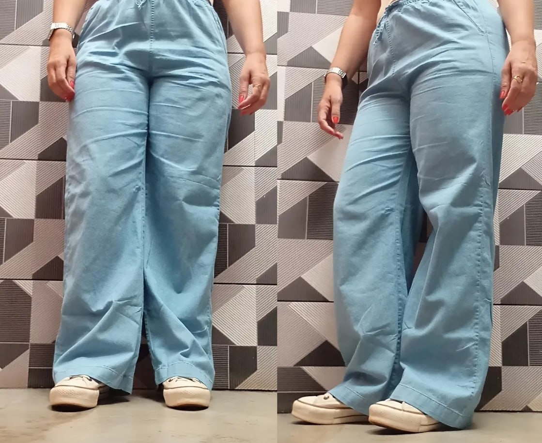 Calça Jeans Pantalona Wide Leg Cós Alto com Elástico