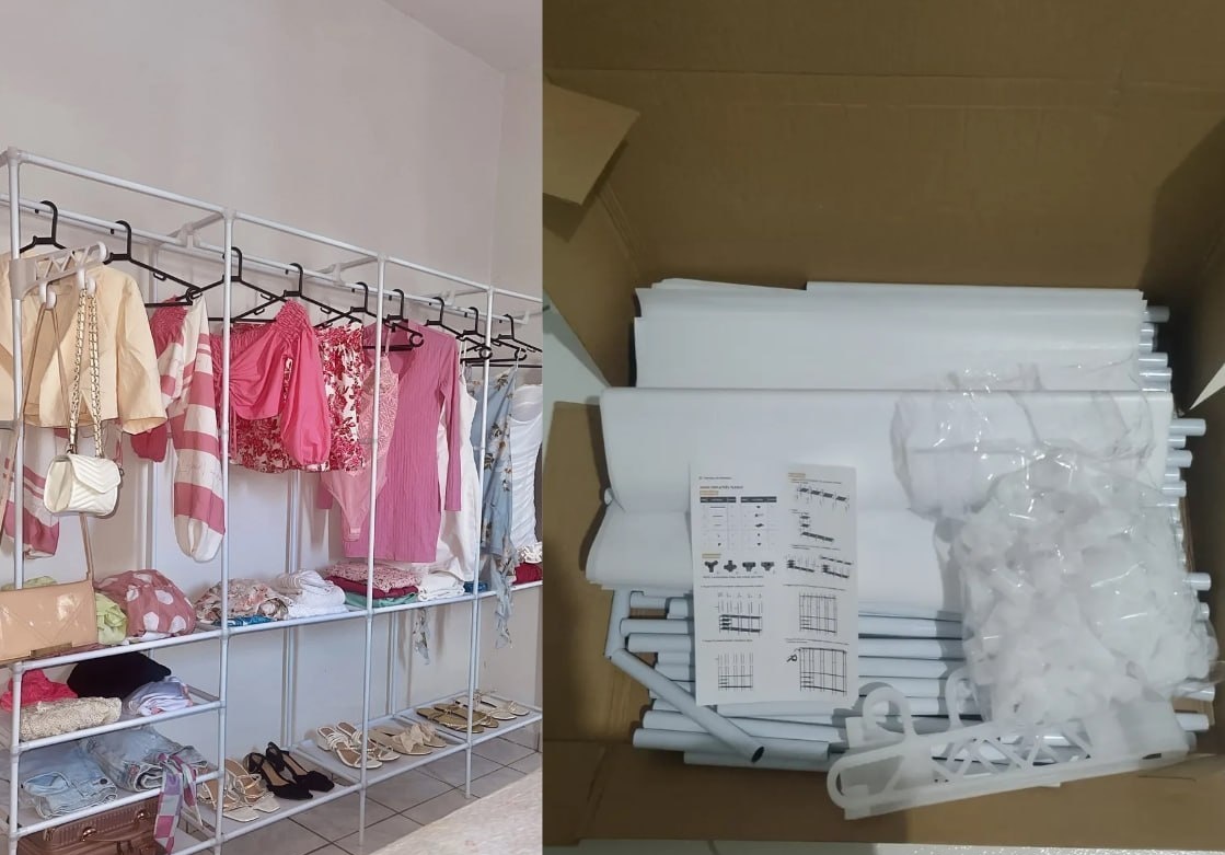 Arara Organizadora 4 Colunas Closet Cabideiro 10 Prateleiras - Branco