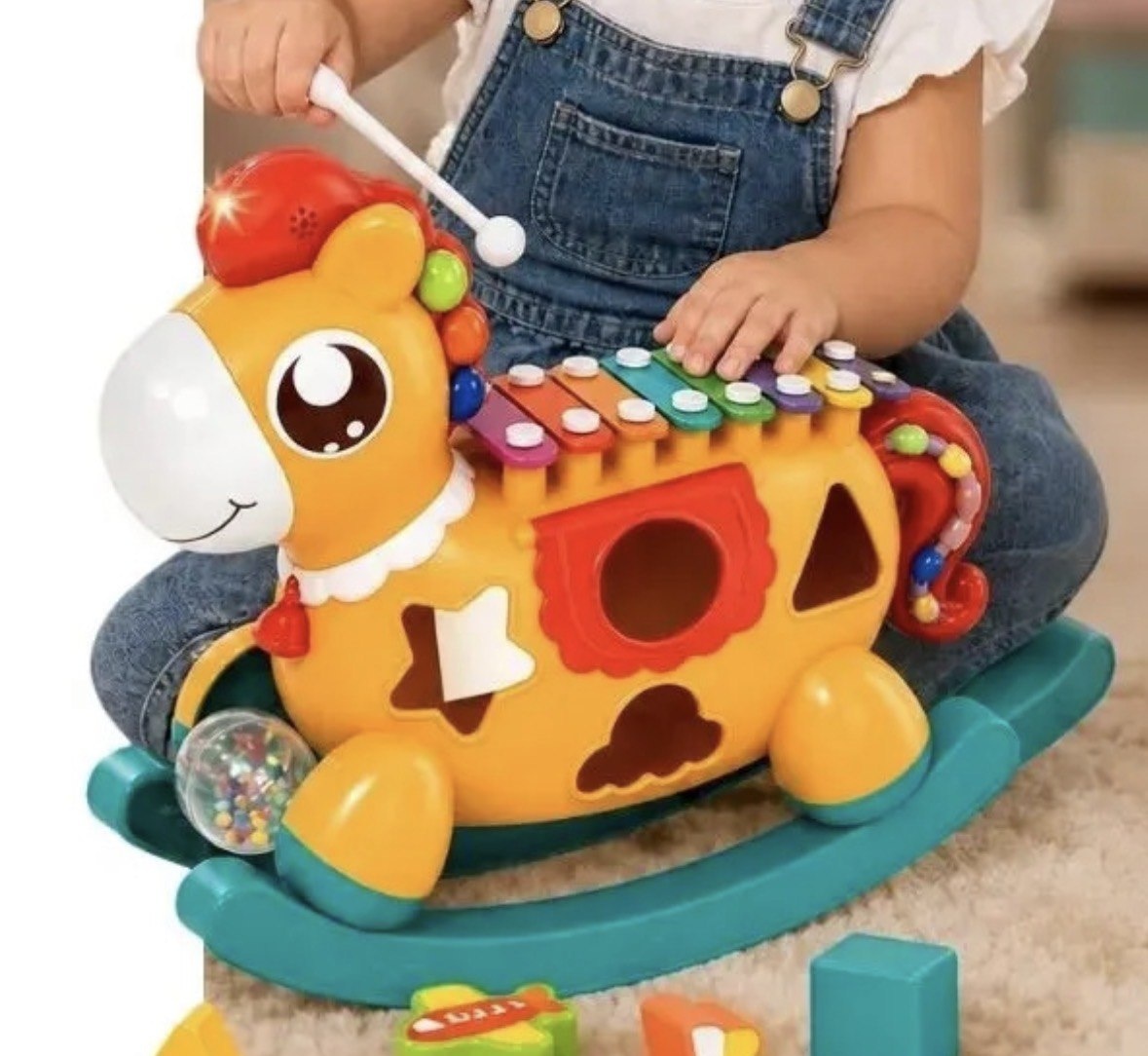 Xilofone Musical Infantil Brinquedo Educativo Chocalho Peças Encaixar Sons Luzes Funny Pony Maxi Baby
