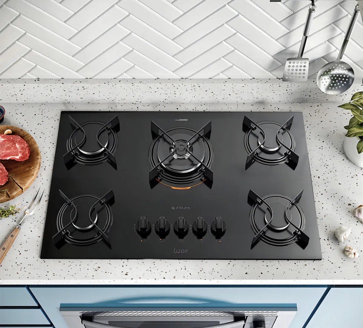 Cooktop 5 Bocas Preto Mesa De Vidro Atlas U Top