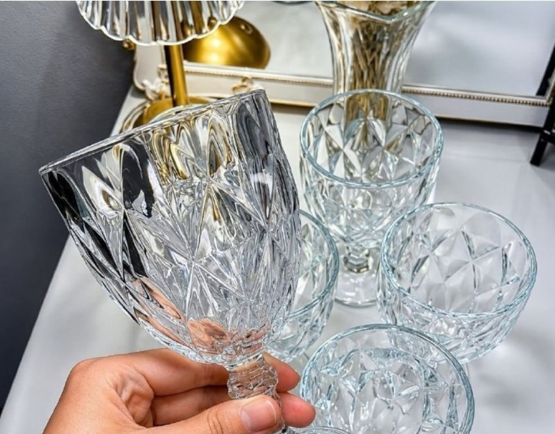 Jogo De Taças Diamante De Vidro 6 Peças 340ml