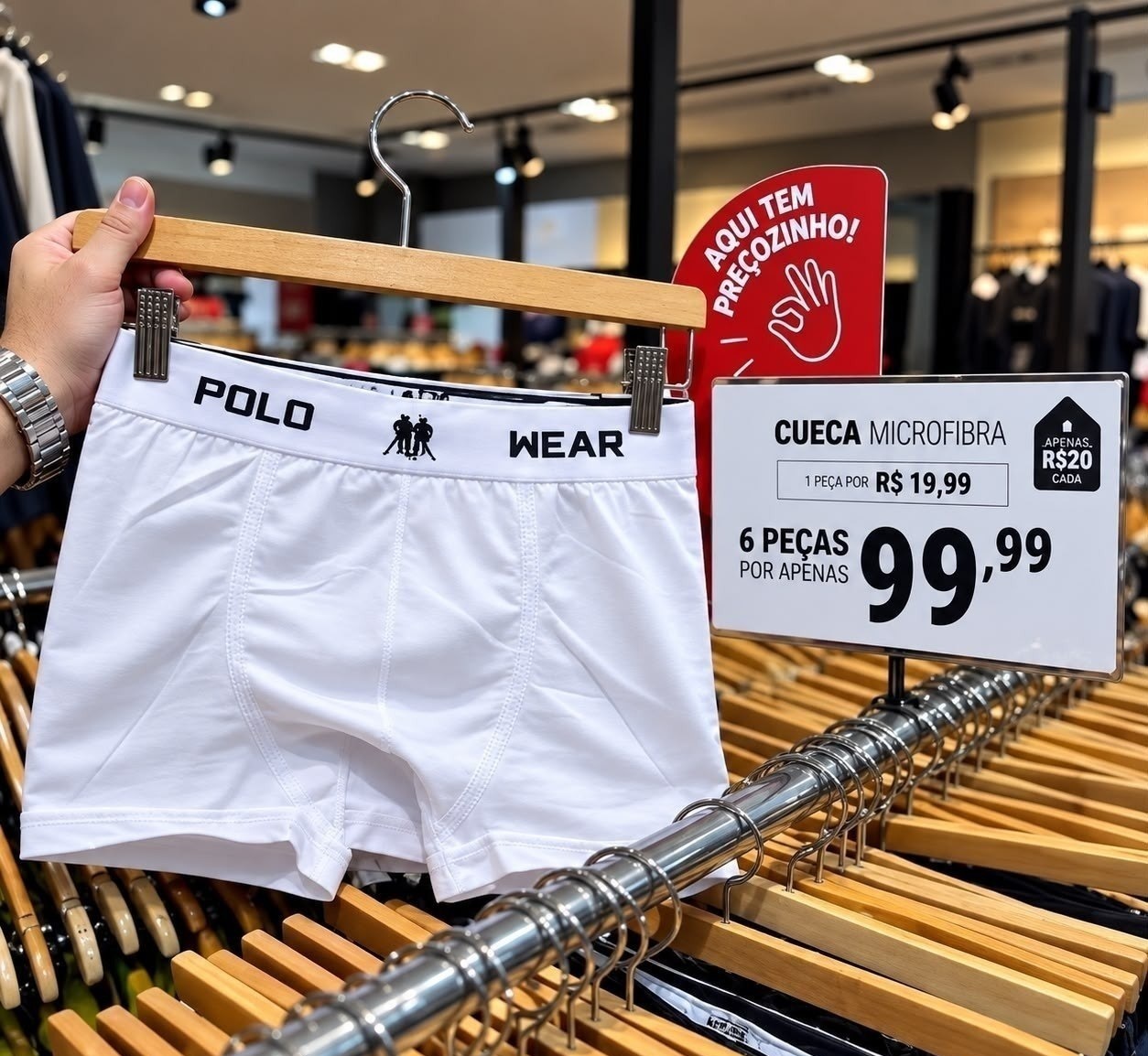 Kit com 6 Cuecas Polo Wear Sem Costura Boxer Microfibra