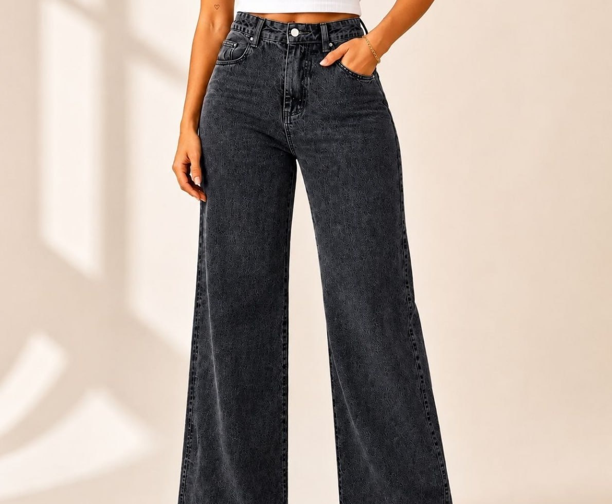 Calça Jeans Pantalona Wide Leg Barra Larga Cintura Alta