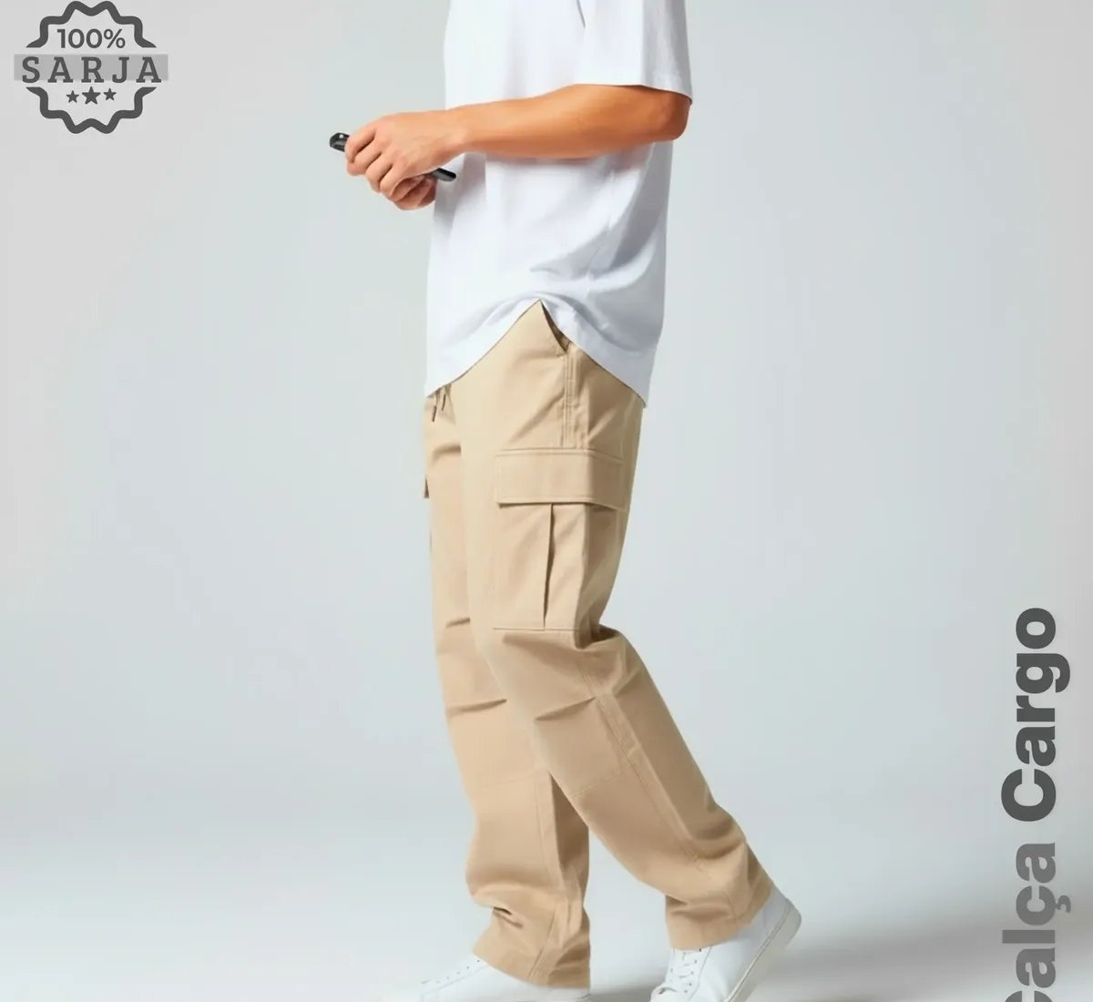 Calça Cargo Masculina Larga Skatista Streetwear Sarja P A Gg
