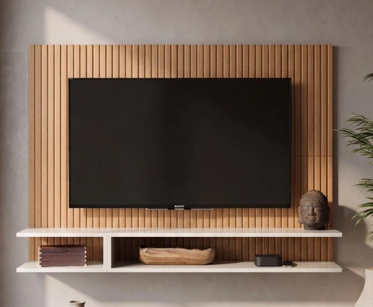 Painel para TV 50 Polegadas Decoração com Prateleira e Nicho