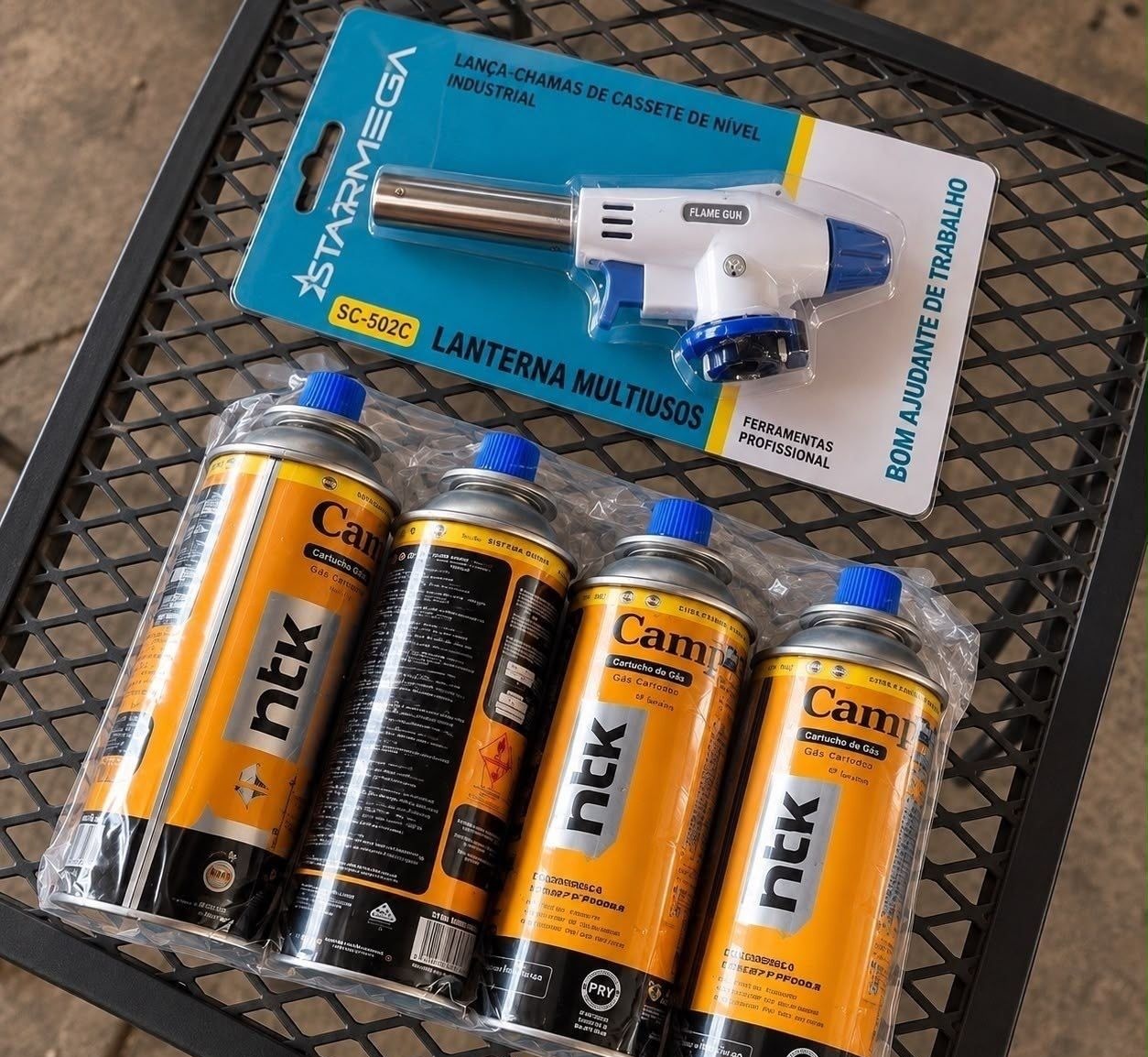 Kit Maçarico Portátil Automático com 4 Refis de Gás Butano