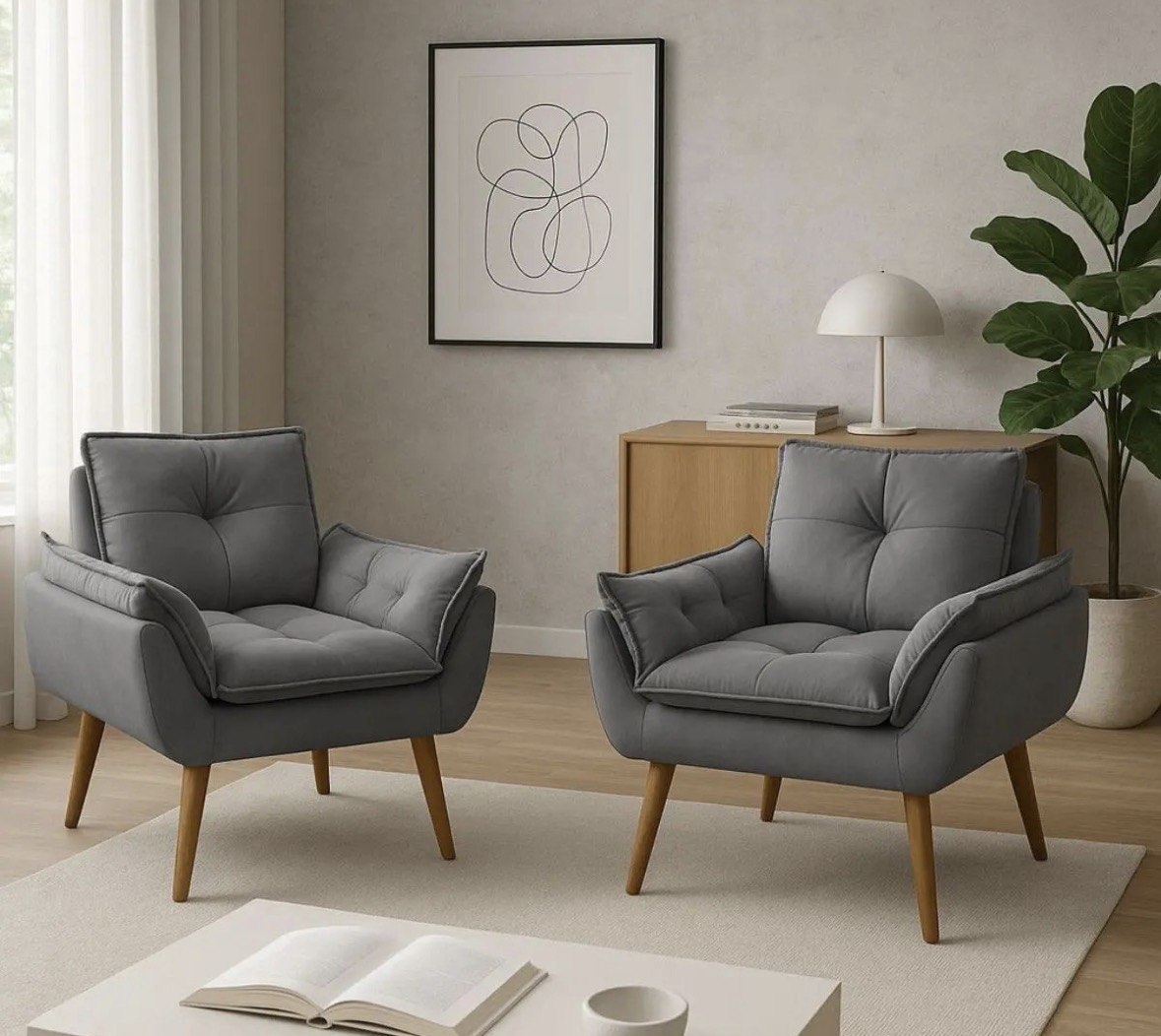 Kit 2 Poltrona Decorativa Opala Sala De Estar Recepção Suede