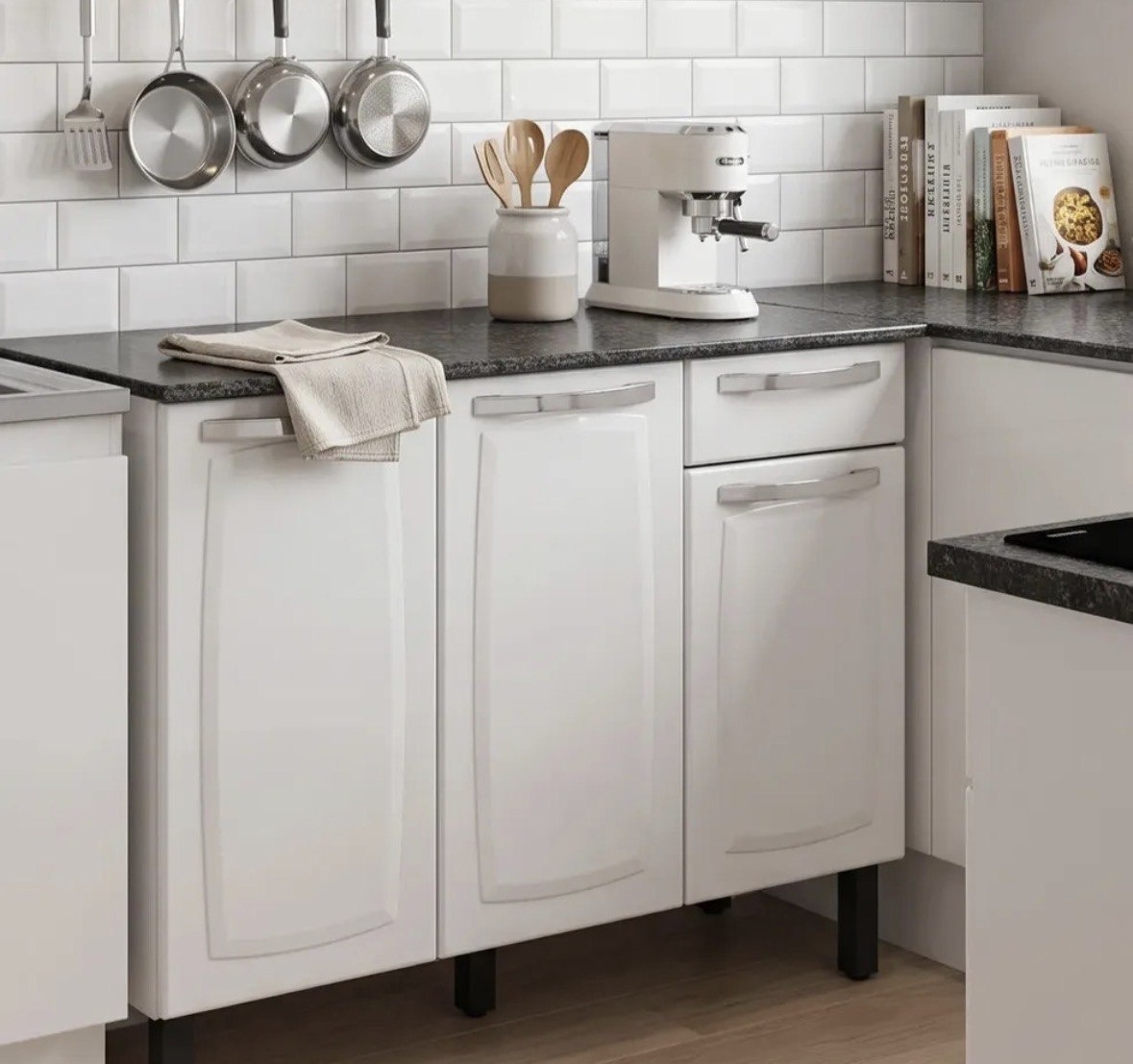 Balcão de Cozinha Itatiaia Aço 3 Portas 1 Gaveta Com Tampo de 105 CM Modelo Rose Branco Neve