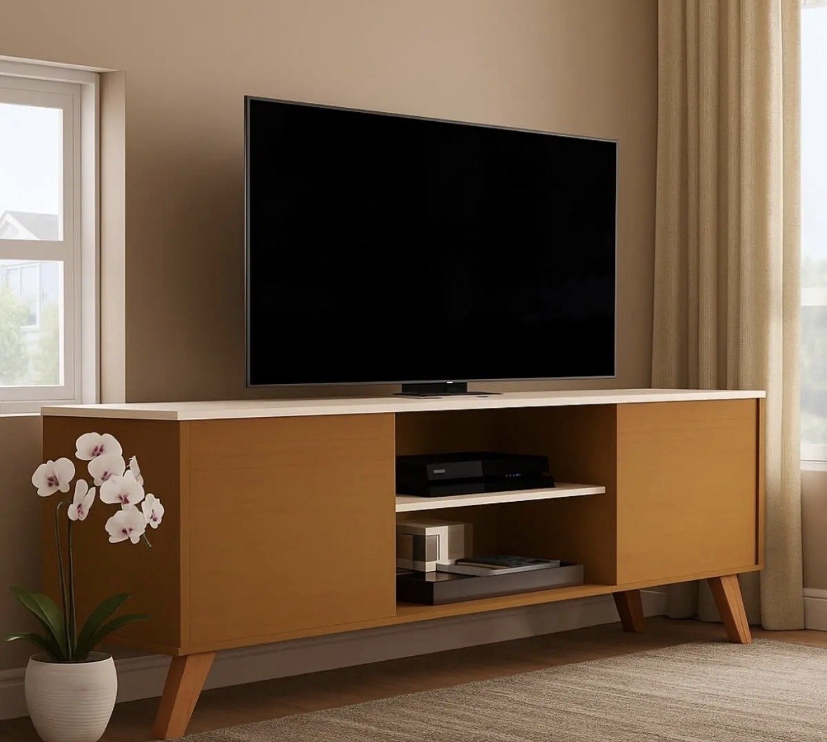 Rack Sala Estante Tv 58 Polegadas Home Bancada Helena