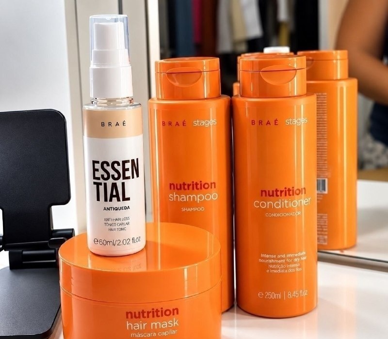 Kit Braé Stages Nutrition Shampoo 250ml  Condicionador 250ml  Máscara 200g  Essential 60ml