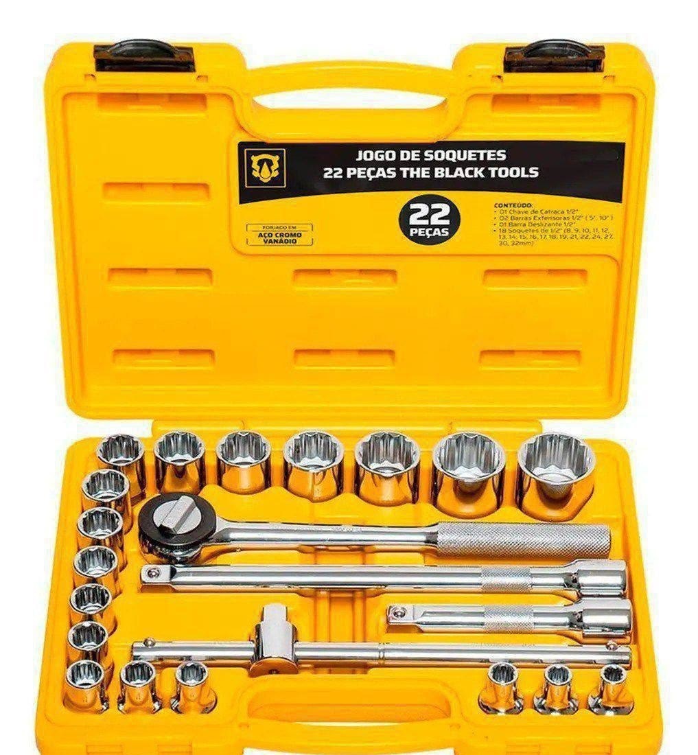 Jogo Kit de Ferramentas Manuais Chave Catraca 12 8 a 32mm BCS022 The Black Tools