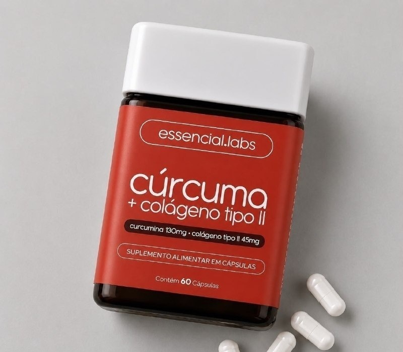 Essencial.Labs Cúrcuma 130mg  Colágeno Tipo II 45mg 60 Cápsulas