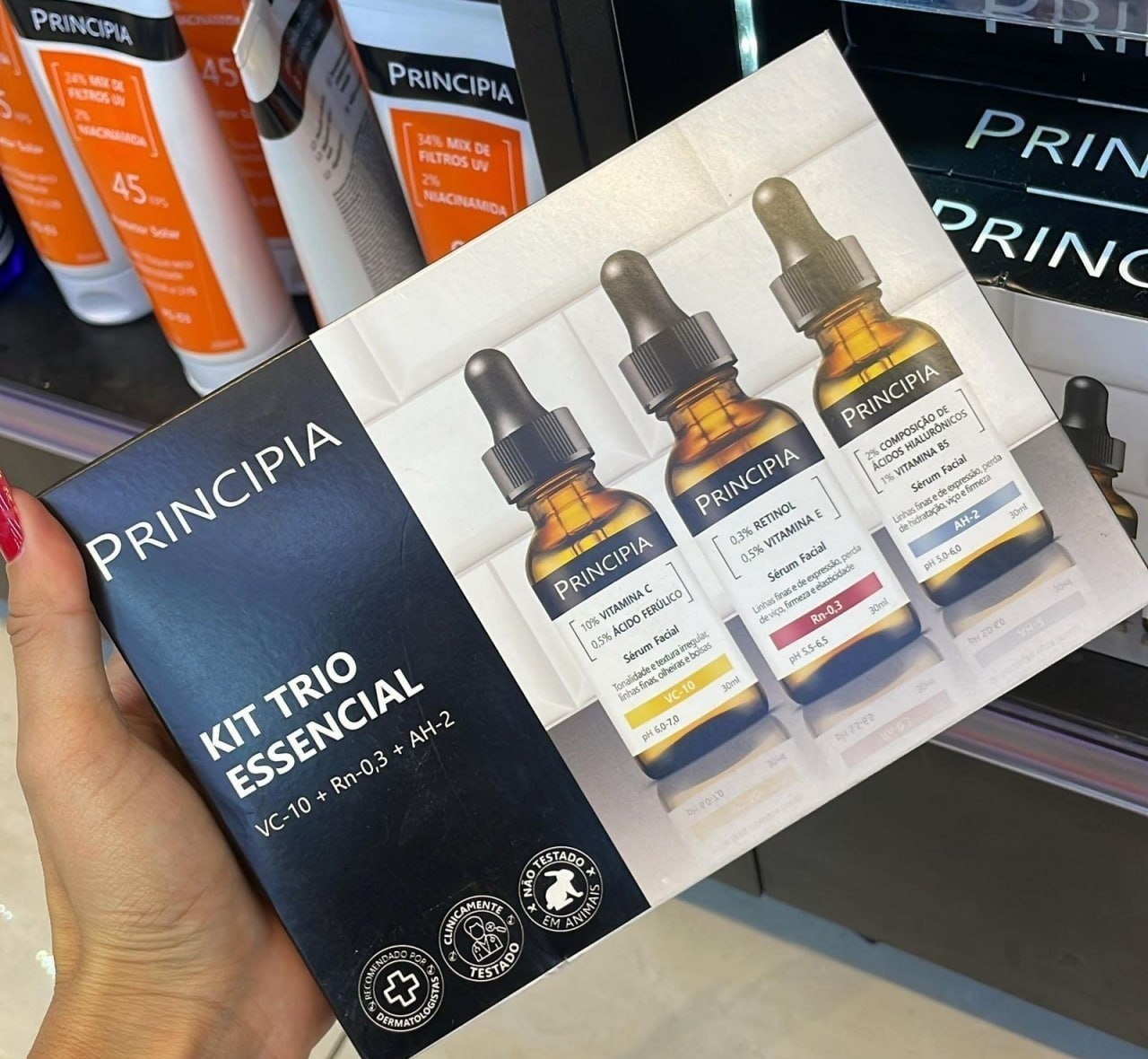 Kit Principia com 3 Séruns Vitamina C  Retinol  Ácido Hialurônico