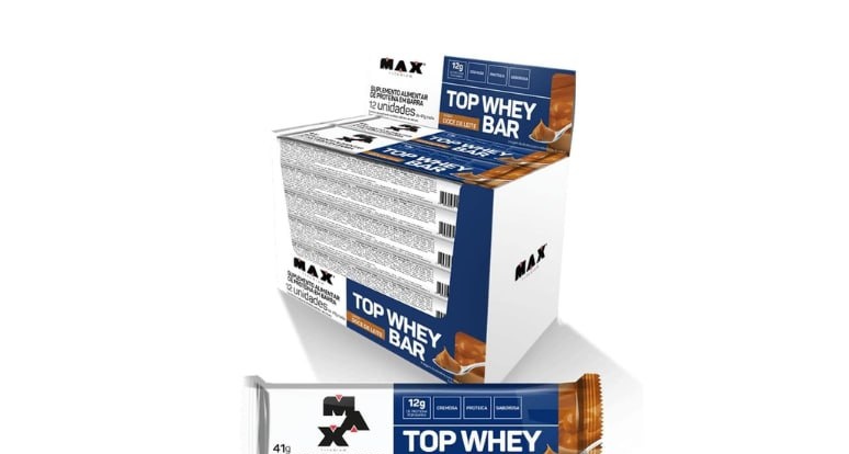 12 un. Barra de Proteína Max Titanium Top Whey 41g Doce De Leite