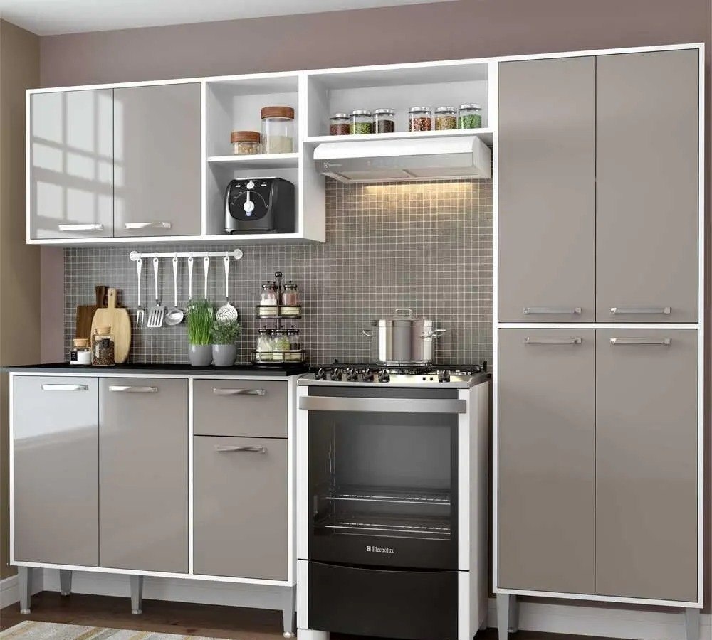 Armário de Cozinha Compacta Xangai Multimóveis VM2840 BrancoLacca Fumê