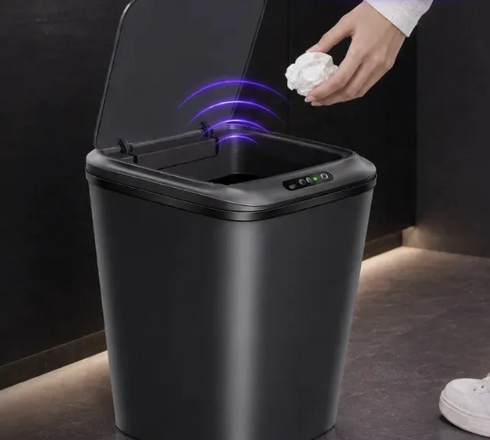 Lixeira Inteligente Sensor Automático 16l Cinza Smart Recarregável Para Banheiro E Cozinha